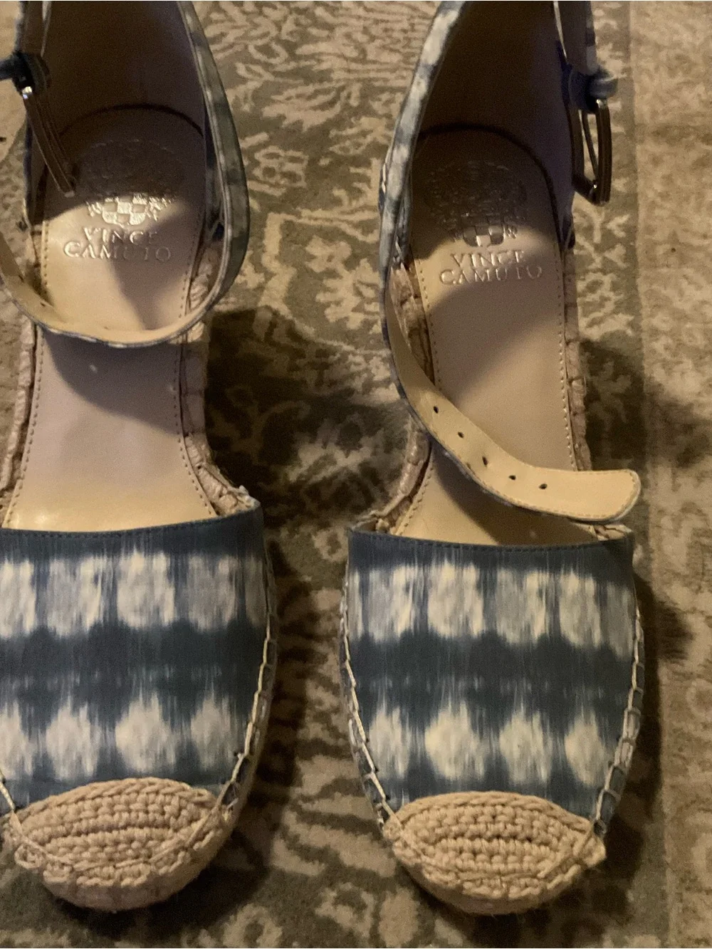 Vince Camuto Blue Tie-Dye Espadrille Ankle-Strap Wedge Sandals